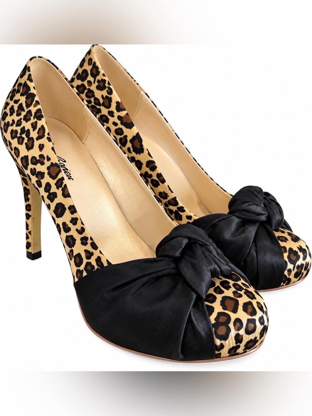Leopard Print Knot Toe Pumps in Black & Tan